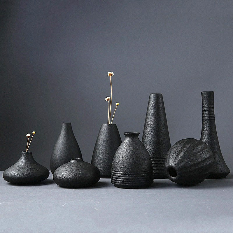 Black As Night Textured Ceramic Vase