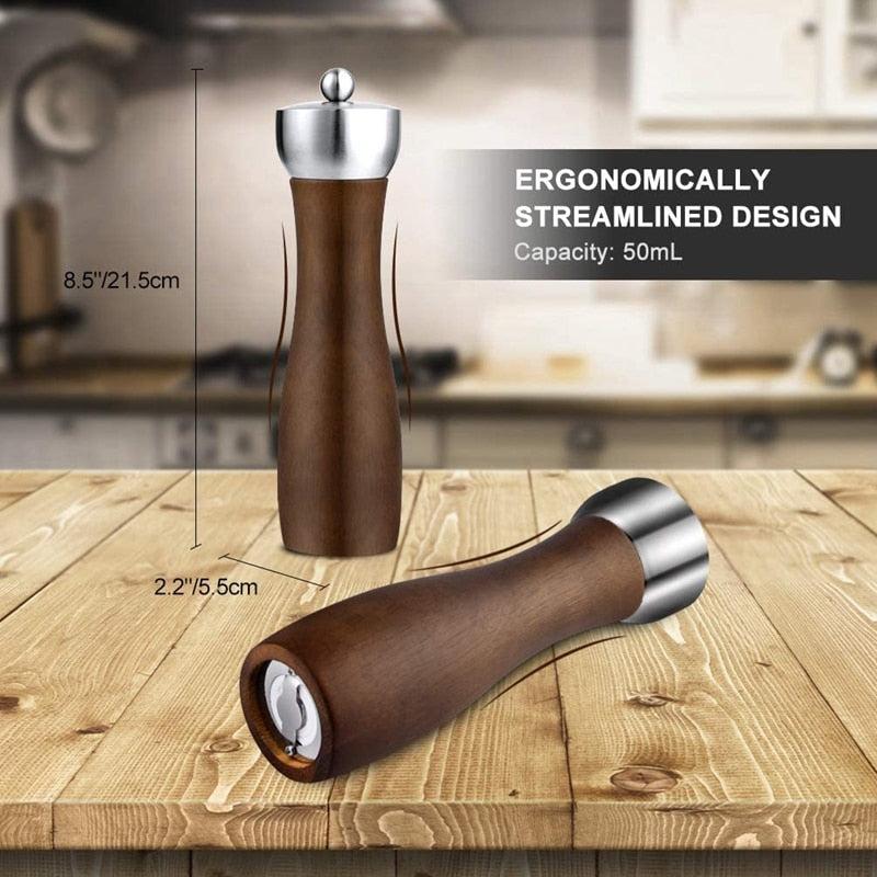 Salt and Pepper Wood Mill Set of 2 Pcs, Different Sizes