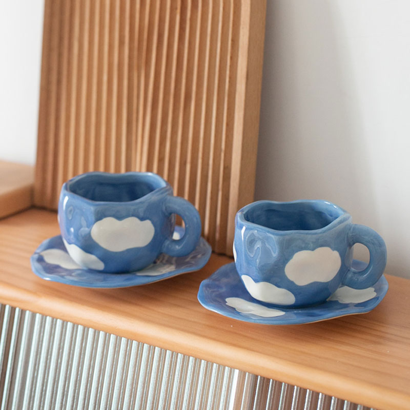 HANDMADE BLUE SKY COFFEE CUP WITH SAUCER