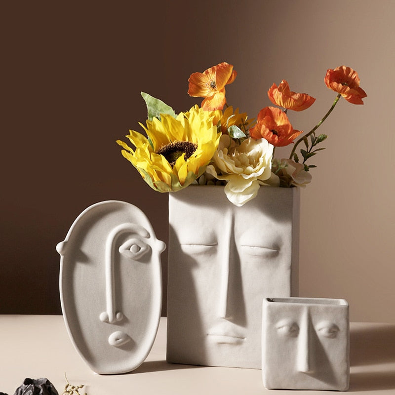 Abstract Ceramic Face Vase