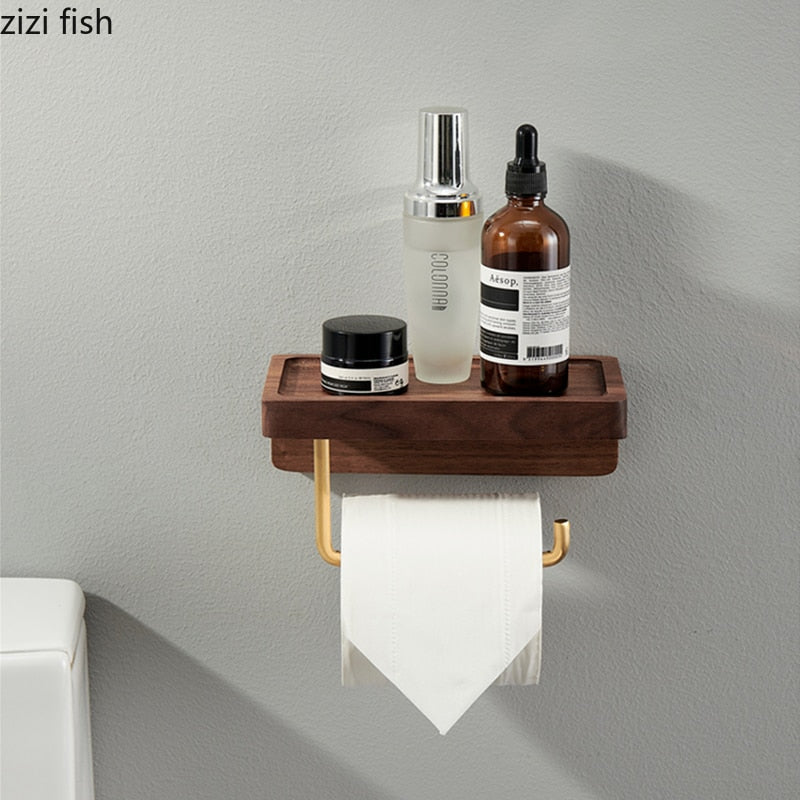 Toilet Roll Holder Brass Wood Napkin