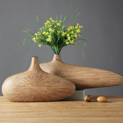 Elegant Luxury Line Striped Wood Vase