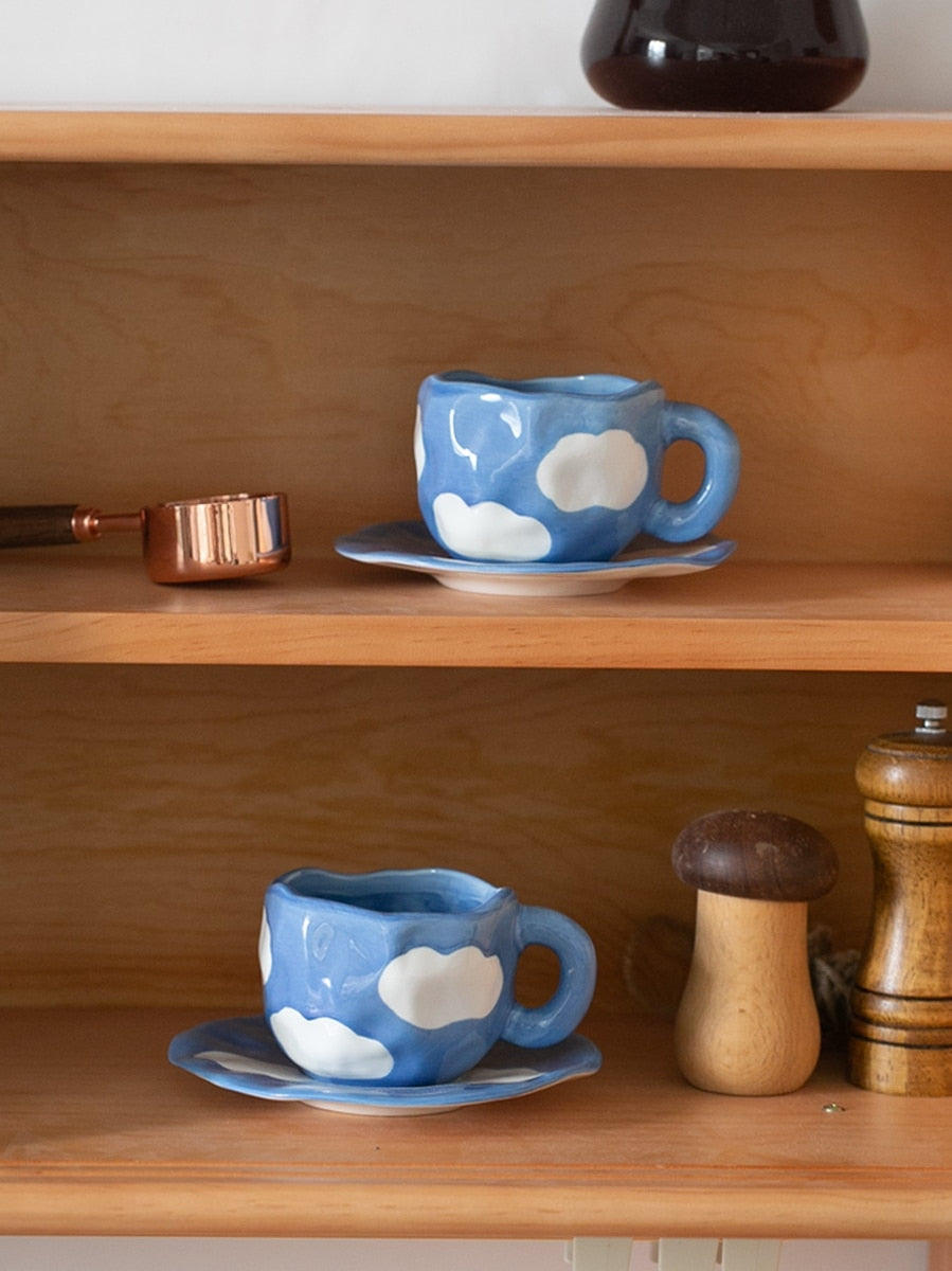 HANDMADE BLUE SKY COFFEE CUP WITH SAUCER