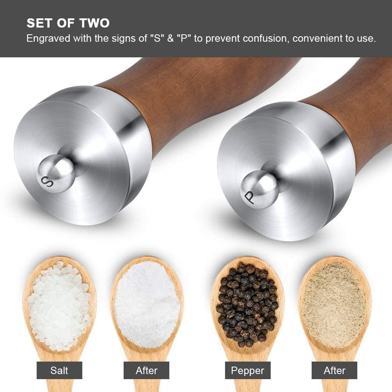 Salt and Pepper Wood Mill Set of 2 Pcs, Different Sizes