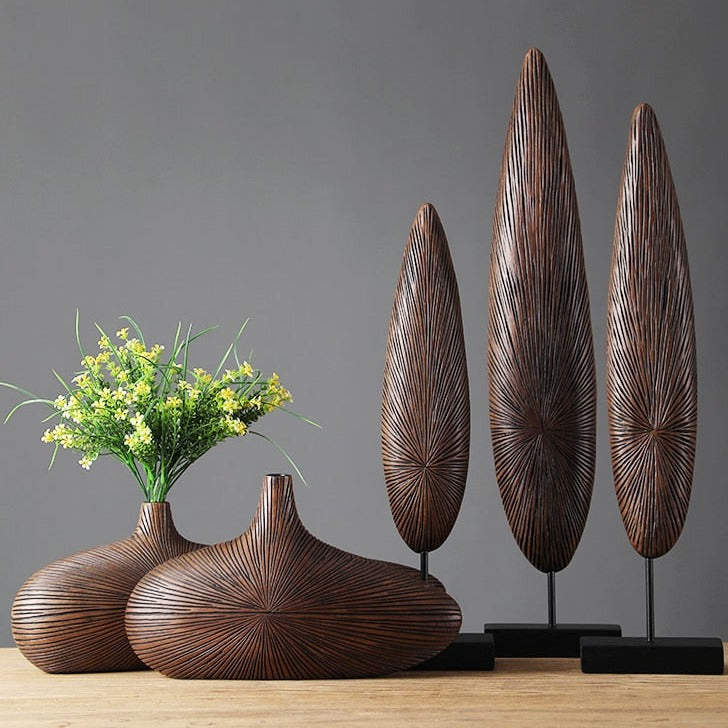 Elegant Luxury Line Striped Wood Vase