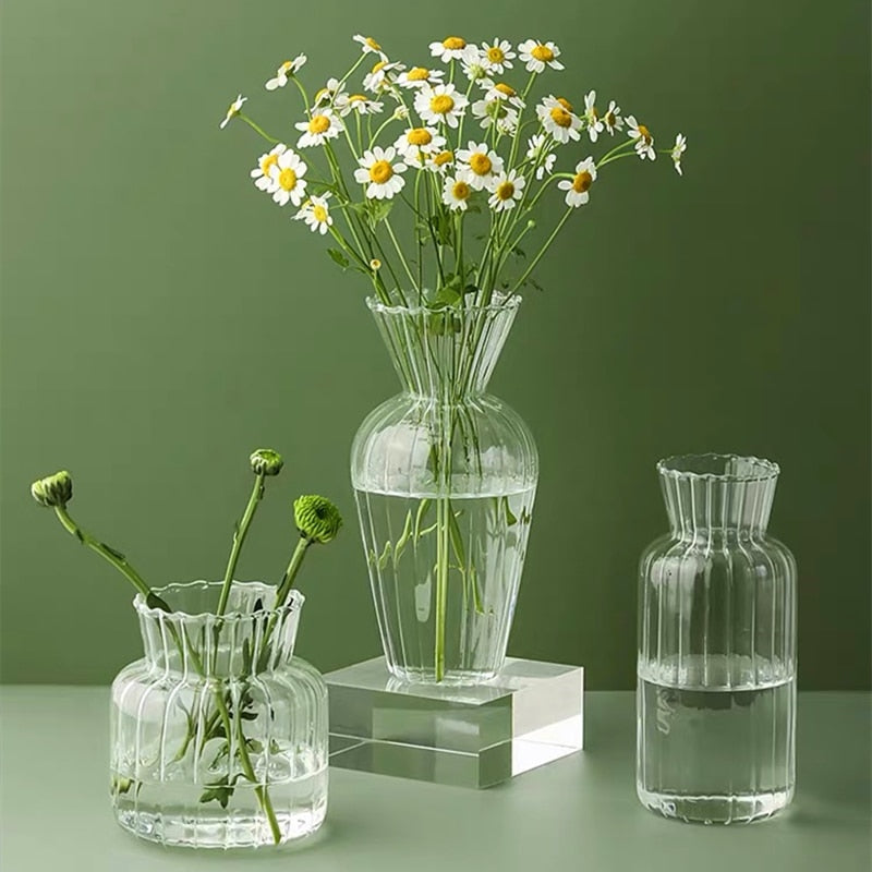 Clear Glass Flowers Vase, Model #2