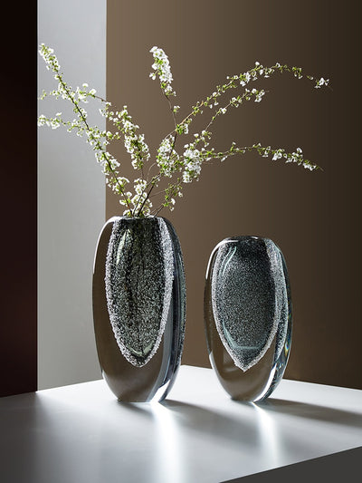 Hand-blown Thick-Bottomed Gray Bubble Glass Vase