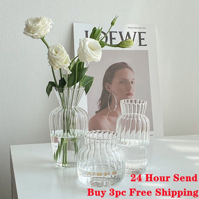 Clear Glass Flowers Vase, Model #2